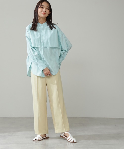 N.（N. Natural Beauty Basic）（エヌエヌナチュラルビューティーベーシック）の「ストライプバンドカラーシャツ（シャツ/ブラウス・レディース・ホワイト/ブルー系その他/グリーン系その他・MEDIUM）」の4枚目の写真