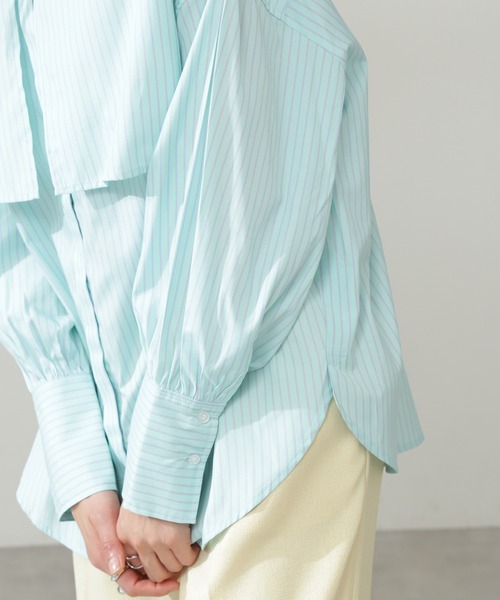 N.（N. Natural Beauty Basic）（エヌエヌナチュラルビューティーベーシック）の「ストライプバンドカラーシャツ（シャツ/ブラウス・レディース・ホワイト/ブルー系その他/グリーン系その他・MEDIUM）」の5枚目の写真