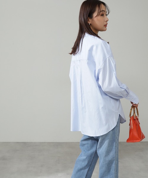 N.（N. Natural Beauty Basic）（エヌエヌナチュラルビューティーベーシック）の「ストライプバンドカラーシャツ（シャツ/ブラウス・レディース・ホワイト/ブルー系その他/グリーン系その他・MEDIUM）」の7枚目の写真