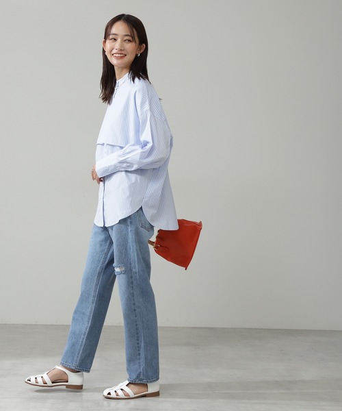 N.（N. Natural Beauty Basic）（エヌエヌナチュラルビューティーベーシック）の「ストライプバンドカラーシャツ（シャツ/ブラウス・レディース・ホワイト/ブルー系その他/グリーン系その他・MEDIUM）」の8枚目の写真