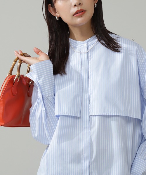 N.（N. Natural Beauty Basic）（エヌエヌナチュラルビューティーベーシック）の「ストライプバンドカラーシャツ（シャツ/ブラウス・レディース・ホワイト/ブルー系その他/グリーン系その他・MEDIUM）」の10枚目の写真