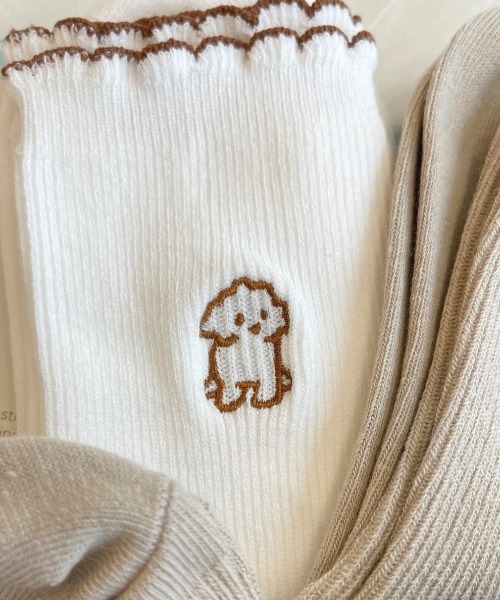 apres jour（アプレジュール）の「【apres jour×ARIAZ】３セットわんこ刺繍ソックス（ソックス/靴下・レディース・ブラック/モカ・FREE）」の5枚目の写真