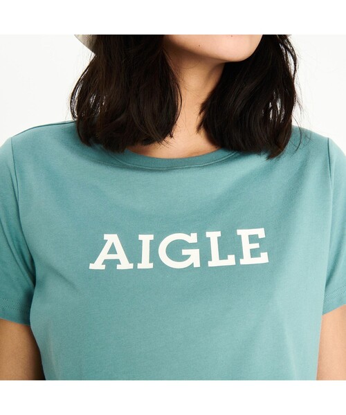 AIGLE（エーグル）の「吸水速乾 AIGLE ロゴ半袖Tシャツ（Tシャツ/カットソー・レディース・ホワイト/ダークグリーン/グリーン/ライトピンク・S/M/L）」の9枚目の写真