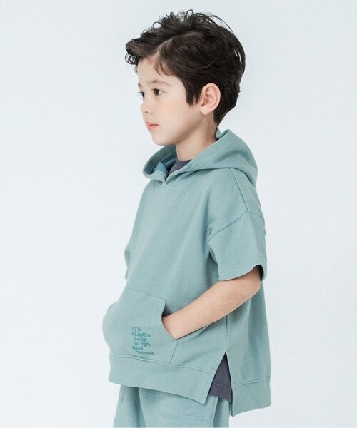 BREEZE（ブリーズ）の「WEB限定 バイカラー半袖パーカー（パーカー・キッズ・ベージュ/グレー/カーキ・110/90/120/140/80/100/130）」の3枚目の写真