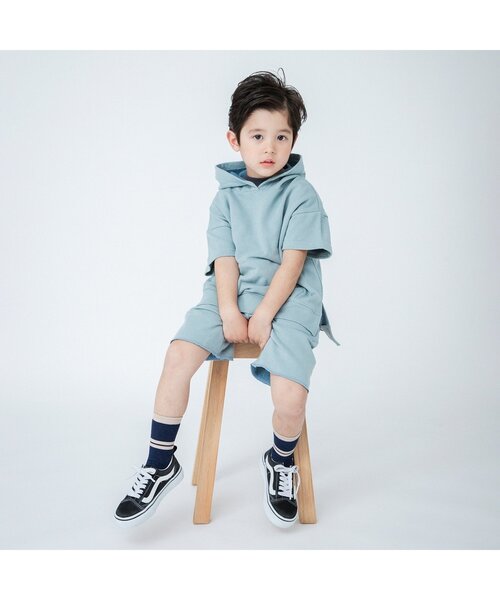 BREEZE（ブリーズ）の「WEB限定 バイカラー半袖パーカー（パーカー・キッズ・ベージュ/グレー/カーキ・110/90/120/140/80/100/130）」の9枚目の写真