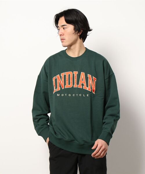 INDIAN(インディアン)の「/INDIAN/サテンロゴ オーバーサイズトレーナー(スウェット・メンズ・オフホワイト/ブルーグレー/グリーン/ブラック・MEDIUM/X-LARGE/LARGE)」の4枚目の写真