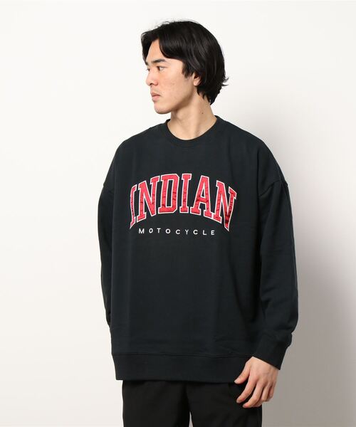 INDIAN(インディアン)の「/INDIAN/サテンロゴ オーバーサイズトレーナー(スウェット・メンズ・オフホワイト/ブルーグレー/グリーン/ブラック・MEDIUM/X-LARGE/LARGE)」の2枚目の写真