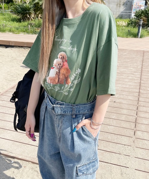 セブンフェアリー　Ｔシャツ　ベアー bear pattern loose t-shirt men and women short-sleeved T