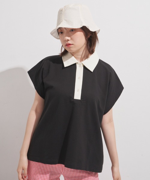 MERLOT（メルロー）の「フレンチスリーブワイドポロ（ポロシャツ・レディース・ブラック/グリーン・FREE）」の13枚目の写真
