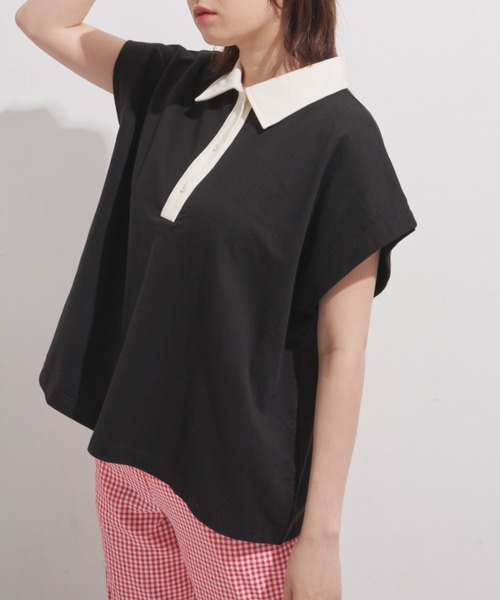 MERLOT（メルロー）の「フレンチスリーブワイドポロ（ポロシャツ・レディース・ブラック/グリーン・FREE）」の14枚目の写真
