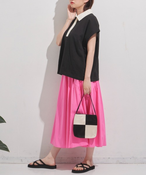 MERLOT（メルロー）の「フレンチスリーブワイドポロ（ポロシャツ・レディース・ブラック/グリーン・FREE）」の11枚目の写真