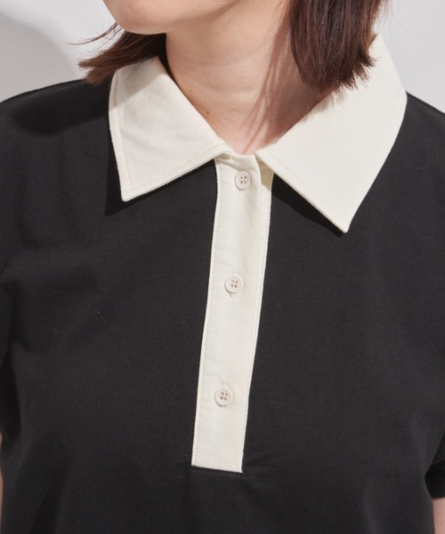 MERLOT（メルロー）の「フレンチスリーブワイドポロ（ポロシャツ・レディース・ブラック/グリーン・FREE）」の5枚目の写真
