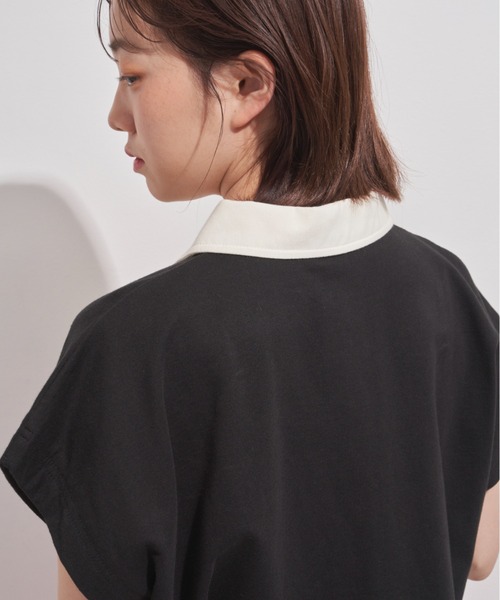 MERLOT（メルロー）の「フレンチスリーブワイドポロ（ポロシャツ・レディース・ブラック/グリーン・FREE）」の6枚目の写真