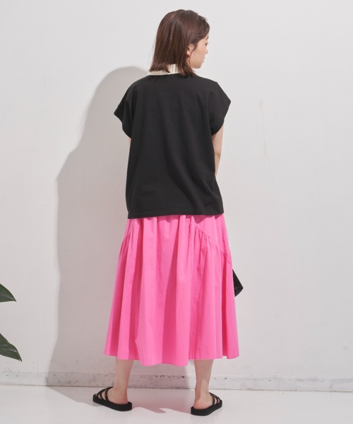 MERLOT（メルロー）の「フレンチスリーブワイドポロ（ポロシャツ・レディース・ブラック/グリーン・FREE）」の12枚目の写真