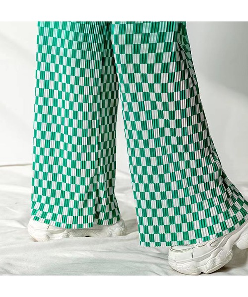 DEVICE(デバイス)の「ブロックチェック チェッカー プリーツ グラデーションリラックスパンツ(スラックス・レディース・ブラック/グリーン/ブルー・FREE)」の7枚目の写真