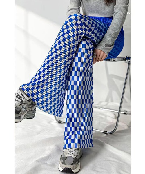 DEVICE(デバイス)の「ブロックチェック チェッカー プリーツ グラデーションリラックスパンツ(スラックス・レディース・ブラック/グリーン/ブルー・FREE)」の19枚目の写真