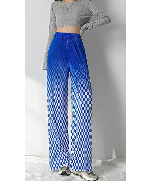 DEVICE(デバイス)の「ブロックチェック チェッカー プリーツ グラデーションリラックスパンツ(スラックス・レディース・ブラック/グリーン/ブルー・FREE)」の17枚目の写真