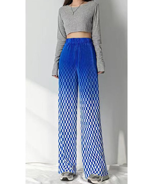 DEVICE(デバイス)の「ブロックチェック チェッカー プリーツ グラデーションリラックスパンツ(スラックス・レディース・ブラック/グリーン/ブルー・FREE)」の18枚目の写真