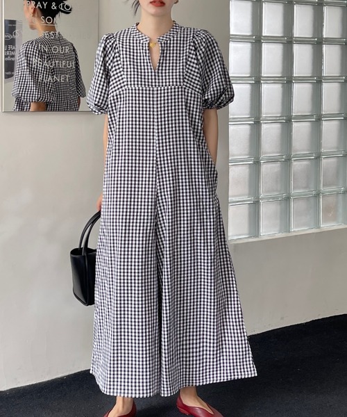 未使用 24SS 4万4000円 Yarmo ギンガムチェック オールインワン 未使用 24SS 4万4000円 Yarmo ギンガムチェック オールインワン