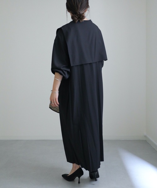 ap retro（アプレトロ）の「バックプリーツバンドカラーシャツワンピース　襟付き（シャツワンピース・レディース・ブラック/ホワイト・FREE）」の6枚目の写真