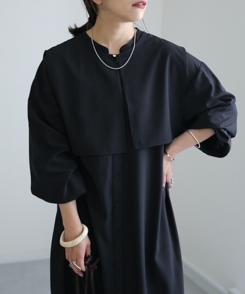 ap retro（アプレトロ）の「バックプリーツバンドカラーシャツワンピース　襟付き（シャツワンピース・レディース・ブラック/ホワイト・FREE）」の15枚目の写真