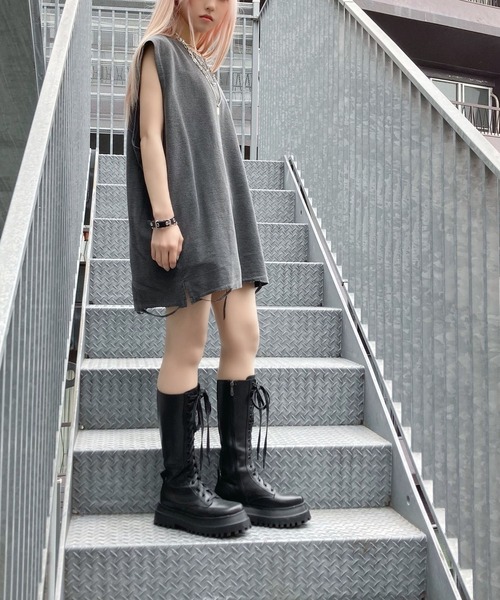 Figments（フィグメンツ）の「デストロイノースリトップス（タンクトップ・レディース・ライトグレー/ダークグレー・FREE）」の6枚目の写真