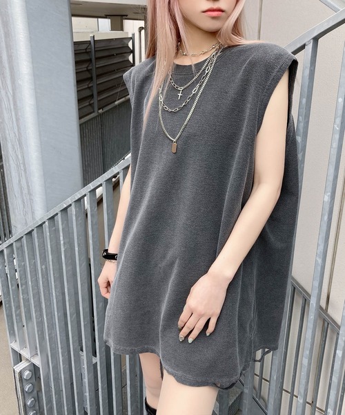 Figments（フィグメンツ）の「デストロイノースリトップス（タンクトップ・レディース・ライトグレー/ダークグレー・FREE）」の15枚目の写真