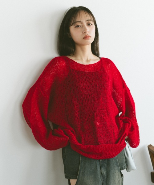 VANNIE U（ヴァニーユー）の「シアールーズニット（ニット/セーター・レディース・ブラウン/レッド/アイボリー/ピンク/ライトグリーン/ベージュ・FREE）」の6枚目の写真