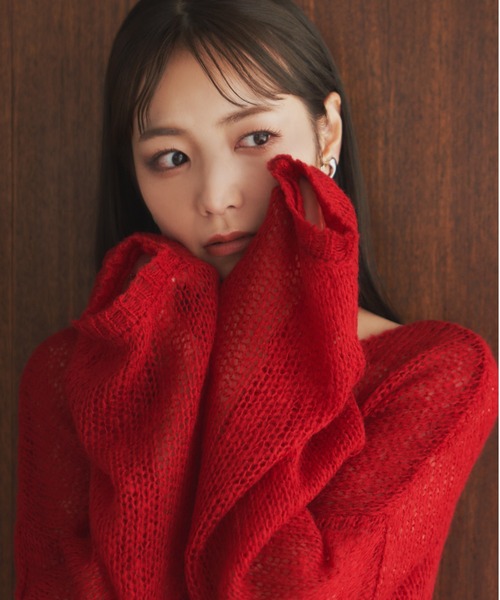 VANNIE U（ヴァニーユー）の「シアールーズニット（ニット/セーター・レディース・ブラウン/レッド/アイボリー/ピンク/ライトグリーン/ベージュ・FREE）」の7枚目の写真