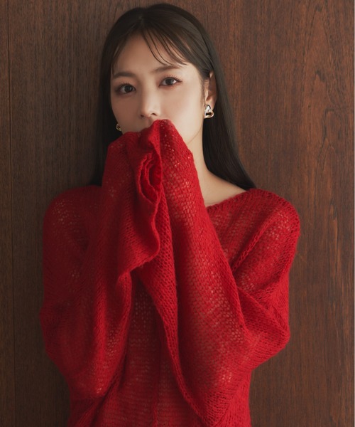 VANNIE U（ヴァニーユー）の「シアールーズニット（ニット/セーター・レディース・ブラウン/レッド/アイボリー/ピンク/ライトグリーン/ベージュ・FREE）」の9枚目の写真