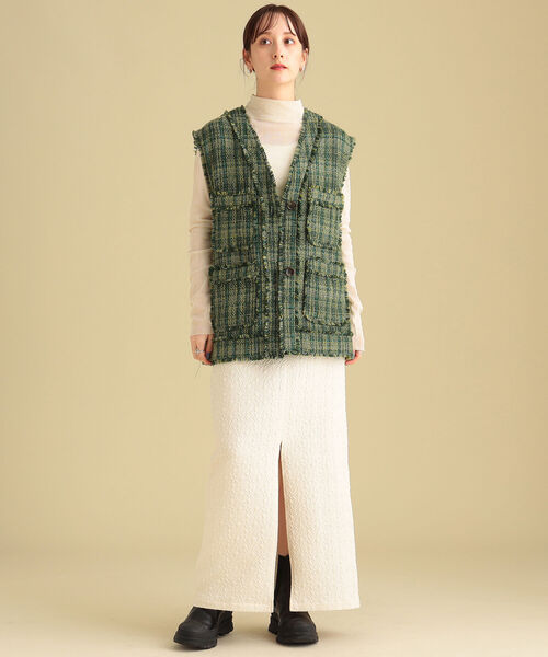 Ray BEAMS（レイビームス）の「Ray BEAMS / フクレ ジャカード タイト スカート（スカート・レディース・オフホワイト/ブラック・0/1）」の9枚目の写真