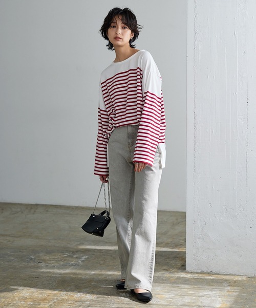 KOBE LETTUCE（コウベレタス）の「パネルボーダービッグロンT（Tシャツ/カットソー・レディース・ホワイト×グリーン/ホワイト×ブルー/ホワイト×ブラック/ホワイト×ピンク・FREE）」の16枚目の写真