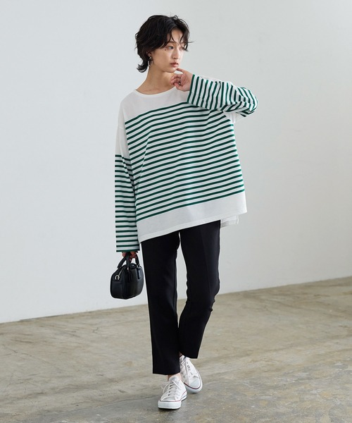 KOBE LETTUCE（コウベレタス）の「パネルボーダービッグロンT（Tシャツ/カットソー・レディース・ホワイト×グリーン/ホワイト×ブルー/ホワイト×ブラック/ホワイト×ピンク・FREE）」の20枚目の写真