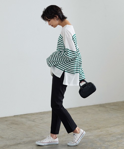 KOBE LETTUCE（コウベレタス）の「パネルボーダービッグロンT（Tシャツ/カットソー・レディース・ホワイト×グリーン/ホワイト×ブルー/ホワイト×ブラック/ホワイト×ピンク・FREE）」の21枚目の写真