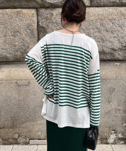 KOBE LETTUCE（コウベレタス）の「パネルボーダービッグロンT（Tシャツ/カットソー・レディース・ホワイト×グリーン/ホワイト×ブルー/ホワイト×ブラック/ホワイト×ピンク・FREE）」の22枚目の写真