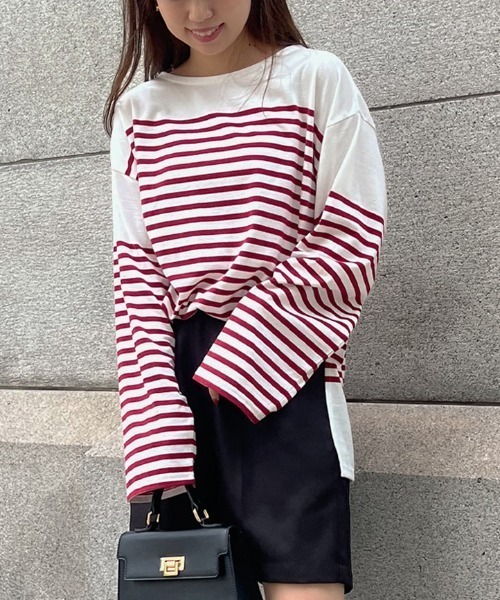 KOBE LETTUCE（コウベレタス）の「パネルボーダービッグロンT（Tシャツ/カットソー・レディース・ホワイト×グリーン/ホワイト×ブルー/ホワイト×ブラック/ホワイト×ピンク・FREE）」の12枚目の写真