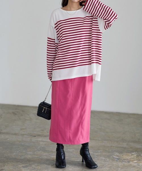 KOBE LETTUCE（コウベレタス）の「パネルボーダービッグロンT（Tシャツ/カットソー・レディース・ホワイト×グリーン/ホワイト×ブルー/ホワイト×ブラック/ホワイト×ピンク・FREE）」の17枚目の写真