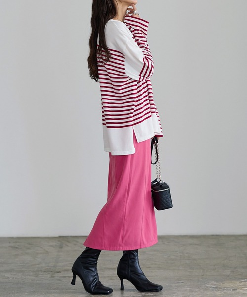 KOBE LETTUCE（コウベレタス）の「パネルボーダービッグロンT（Tシャツ/カットソー・レディース・ホワイト×グリーン/ホワイト×ブルー/ホワイト×ブラック/ホワイト×ピンク・FREE）」の18枚目の写真