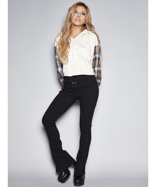 EGOIST（エゴイスト）の「チェックシャツドッキングスウェットトップス（パーカー・レディース・ネイビー/アイボリー・FREE）」の10枚目の写真