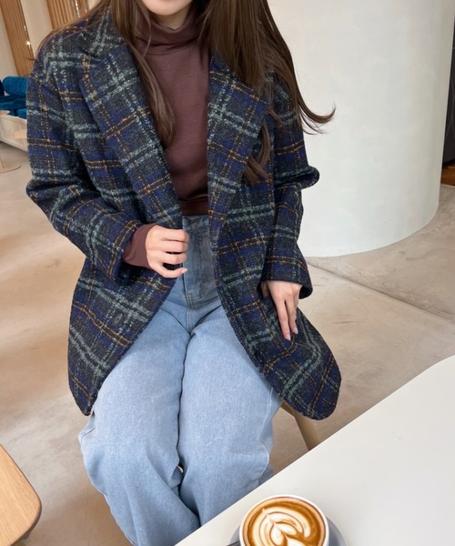 専用アプワイザーリッシェ　チェックテーラードジャケットコート DIAVEL ジャケット テーラードジャケット チェック柄ダブルハーフ