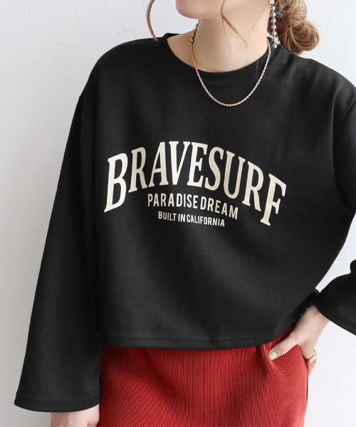 reca(レカ)の「ショート丈ロゴプルオーバー(Tシャツ/カットソー・レディース・ブラック/カーキ/オートミール・FREE)」の1枚目の写真