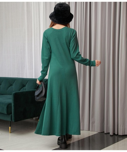 CHILLE(チル)の「ワッフルAラインロングワンピース(ワンピース・レディース・グリーン/ブラック/アイボリー・FREE)」の12枚目の写真