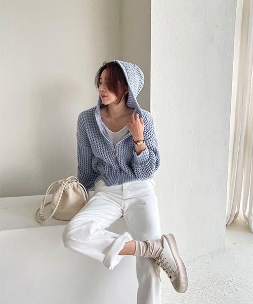 NANING9（ナンニング）の「NANING9 クロップドニットジップアップパーカー（ニット/セーター・レディース・スカイブルー/アイボリー/ピンク・FREE）」の17枚目の写真