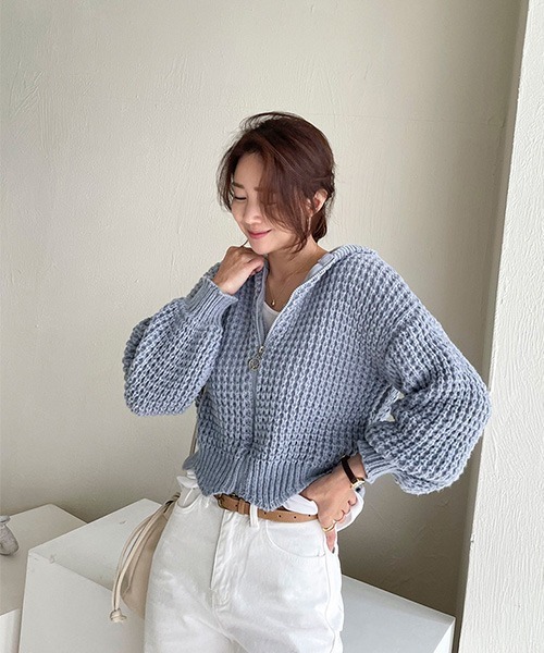 NANING9（ナンニング）の「NANING9 クロップドニットジップアップパーカー（ニット/セーター・レディース・スカイブルー/アイボリー/ピンク・FREE）」の20枚目の写真