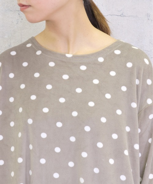 emesuelee(エメスーリー)の「おうちの中だって可愛くありたい。ドットフリースロングルームワンピース(ルームワンピース・レディース・モカ/ダークブルー/サックスブルー・フリー)」の14枚目の写真