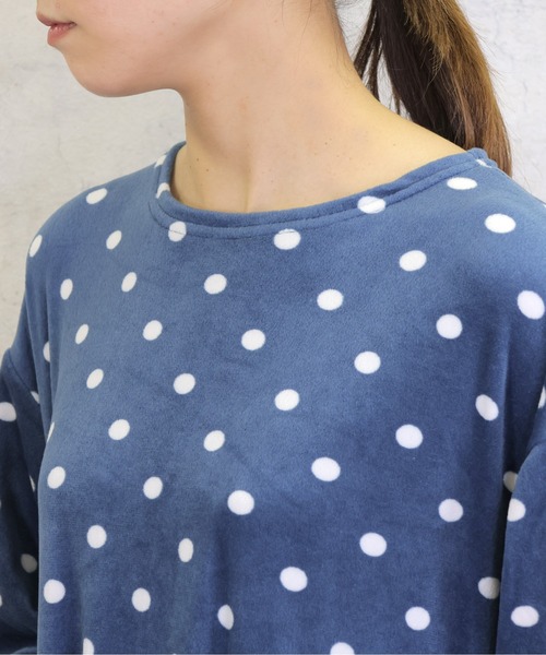 emesuelee(エメスーリー)の「おうちの中だって可愛くありたい。ドットフリースロングルームワンピース(ルームワンピース・レディース・モカ/ダークブルー/サックスブルー・フリー)」の15枚目の写真