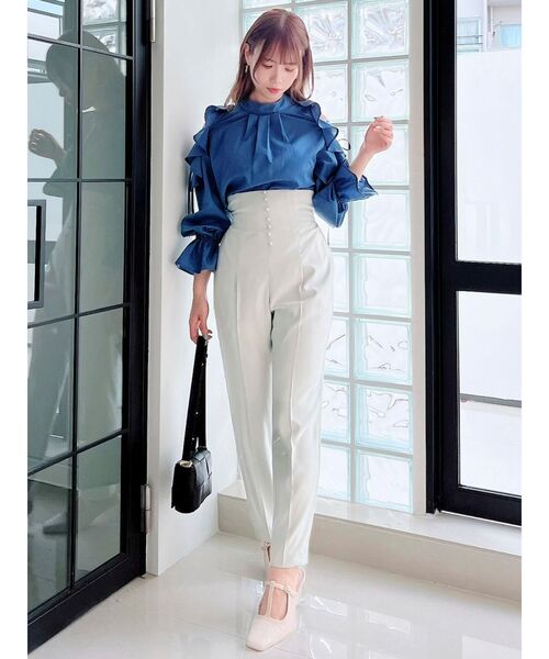 dazzlin(ダズリン)の「フリルレースアップキャンディブラウス(シャツ/ブラウス・レディース・ベージュ/ネイビー/ブルー・FREE)」の7枚目の写真