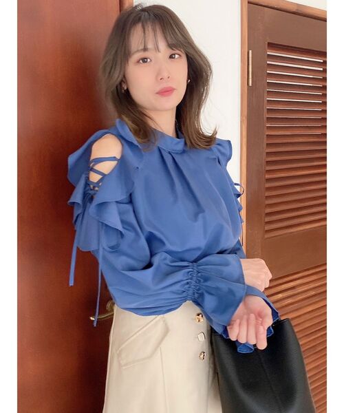dazzlin(ダズリン)の「フリルレースアップキャンディブラウス(シャツ/ブラウス・レディース・ベージュ/ネイビー/ブルー・FREE)」の16枚目の写真