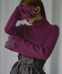 Layered lace cuffs リブニット