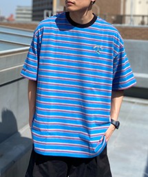 【ムラサキスポーツ別注】SANTACRUZ/サンタクルーズ マルチボーダーTee ワンポイント刺繍/オーバーサイズ クルーネック半袖Tシャツ/ARCH HAND STRIPE TEE 502231405